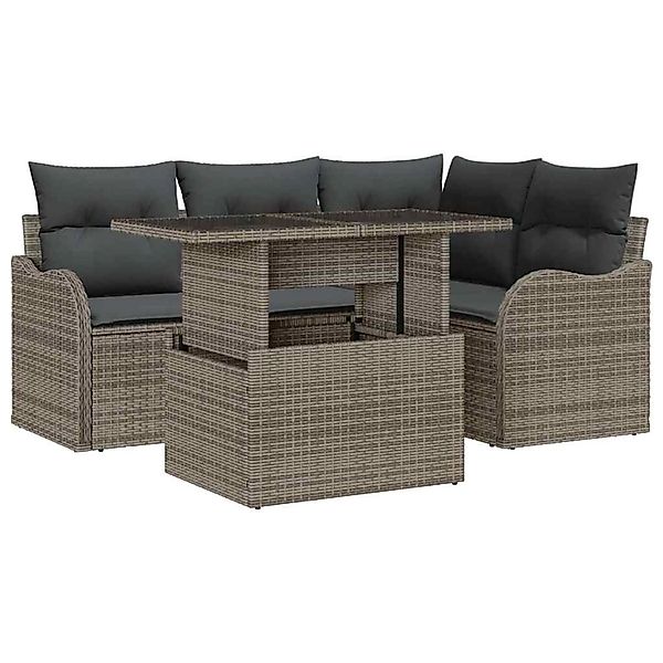 vidaXL Garten-Sofa-Set mit Kissen 5-Tlg Grau Poly Rattan 3348455 günstig online kaufen