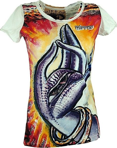 Guru-Shop T-Shirt Mirror T-Shirt - Buddhas Hand weiß Festival, Goa Style, a günstig online kaufen