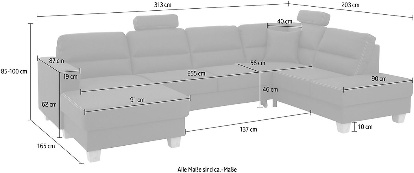 Home affaire Wohnlandschaft "Navan, komfortabel mit viel Platz, U-Form", wa günstig online kaufen