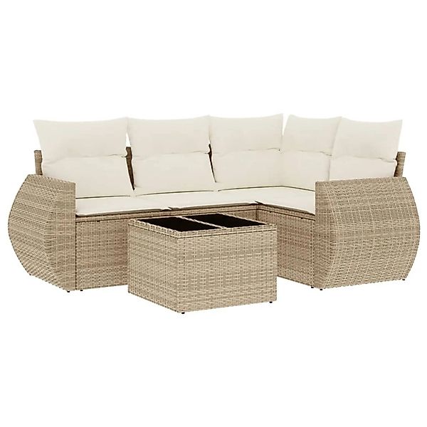 vidaXL 5-Tlg Garten-Sofagarnitur mit Kissen Beige Poly Rattan 3253655 günstig online kaufen