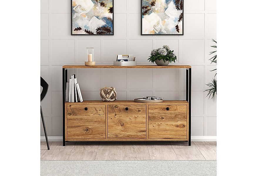 BDR Smart Home Art Konsole Sorte Sideboard mit 3 Türen & Regalen Holz Prakt günstig online kaufen