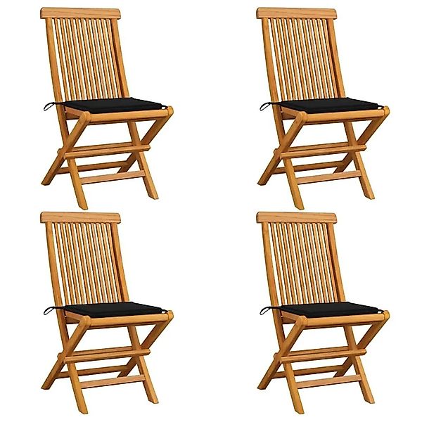 vidaXL Gartenstühle mit Schwarzen Kissen 4 Stk Teak Massivholz 3062575 günstig online kaufen