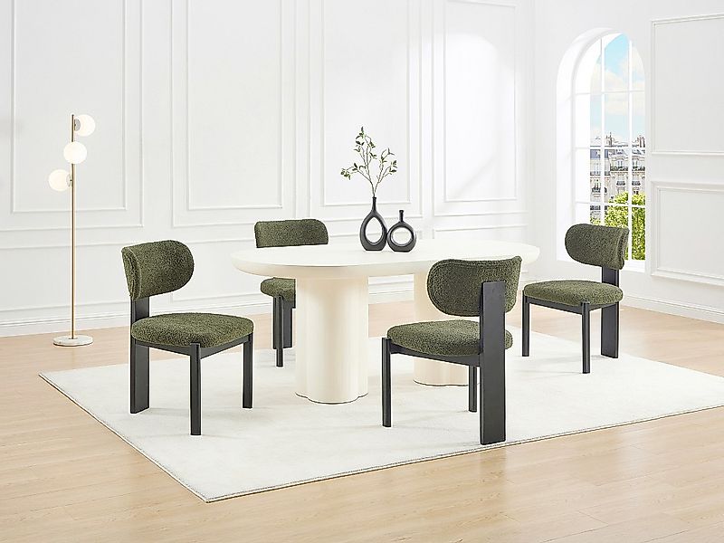 Stuhl 2er-Set - Bouclé-Stoff & Kautschukholz - Schwarz & Khaki - WILANA günstig online kaufen