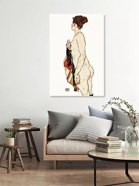 Poster / Leinwandbild - Egon Schiele: Stehende Nackte Frau Mit Gemusterter günstig online kaufen