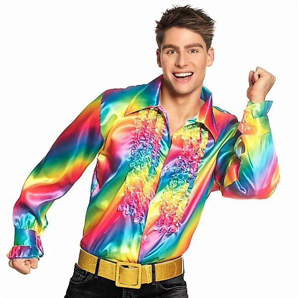 Boland T-Shirt Schlagerstar Rüschenhemd regenbogen 70er Jahre Hemd für die günstig online kaufen