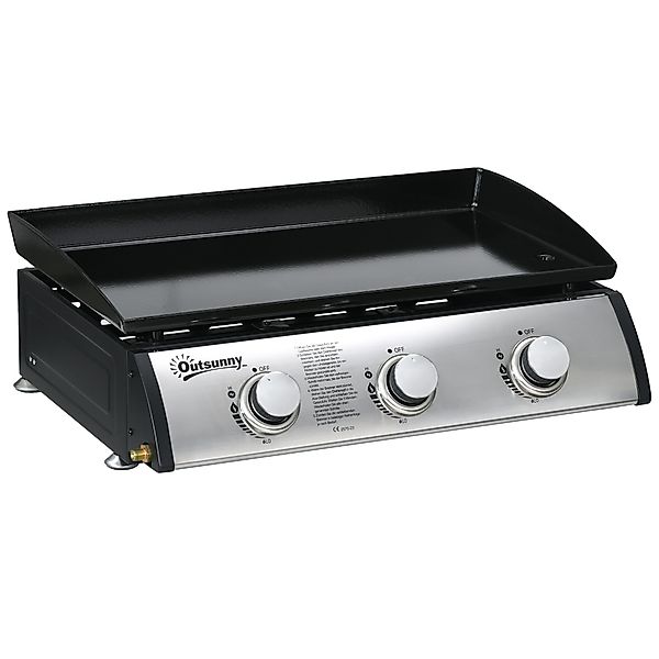 Outsunny Gasgrill, Tischgrill BBQ mit 3 Brennern, Tischgasgrill mit Schlauc günstig online kaufen