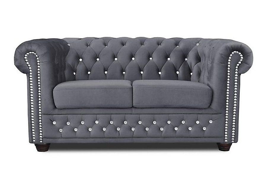 Xlmoebel Sofa Neue schwarze Zweisitzer Polstercouch aus Textil im Chesterfi günstig online kaufen