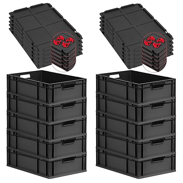 PROREGAL SparSet 10x Eurobox Nextgen Grip Mit Auflagedeckel Und Roten Versc günstig online kaufen