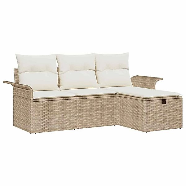 vidaXL Garten-Sofa-Set mit Kissen mit Speicher 4-Tlg Beige Poly Rattan 3360 günstig online kaufen