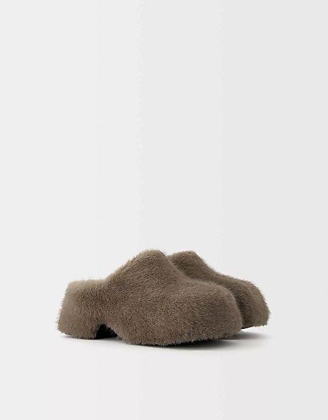 Bershka Plateau-Clogs Aus Fell Damen 39 Grau günstig online kaufen