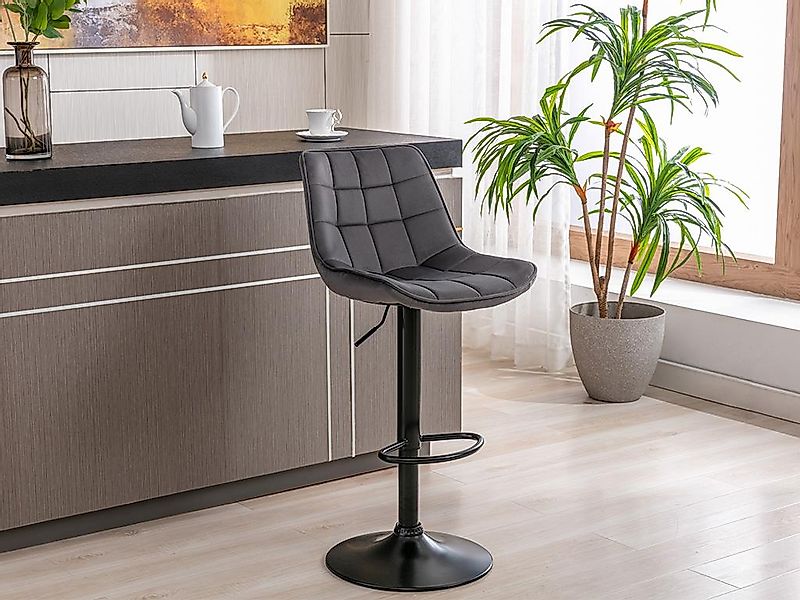 Barhocker 2er-Set - höhenverstellbar - Samt & Metall - Grau - LIMA II günstig online kaufen