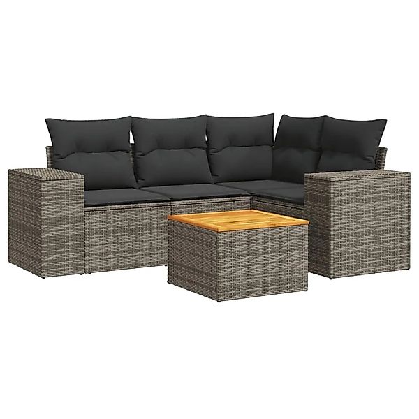 vidaXL 5-Tlg Garten-Sofagarnitur mit Kissen Grau Poly Rattan 3257761 günstig online kaufen