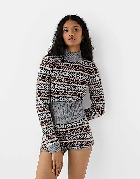 Bershka Shorts Aus Jacquard Mit Print Damen Xs-S Grau günstig online kaufen