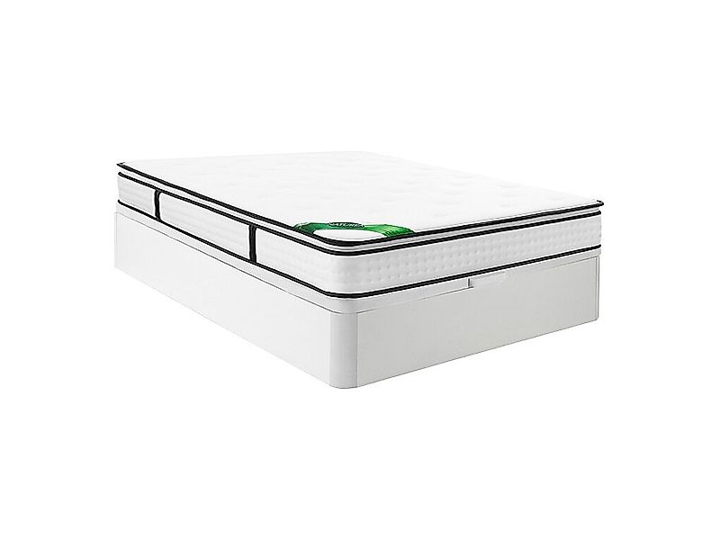 Bett-Set 140 x 190 cm, Bettkasten weiß + 7-Zonen-Taschenfederkernmatratze m günstig online kaufen