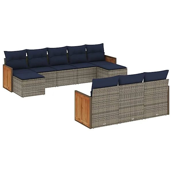 vidaXL 10-Tlg Gartensofa-Set mit Kissen Grau Polyrattan 3228098 günstig online kaufen