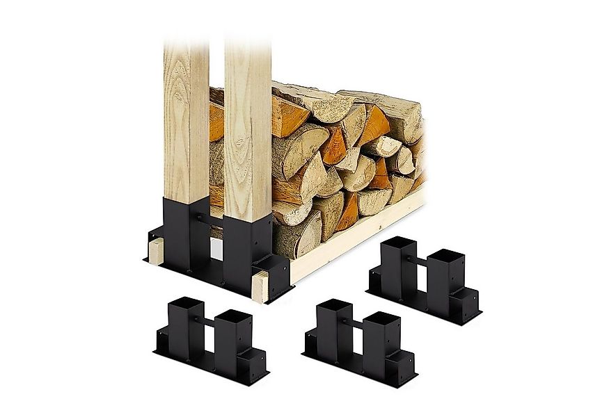relaxdays Kaminholzregal Schwarze Holzstapelhilfe im 4er Set, BxTxH:34x10x1 günstig online kaufen