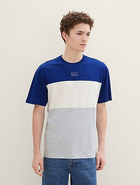 TOM TAILOR Denim T-Shirt Relaxed T-Shirt mit Colour Blocking mit Logo Print günstig online kaufen