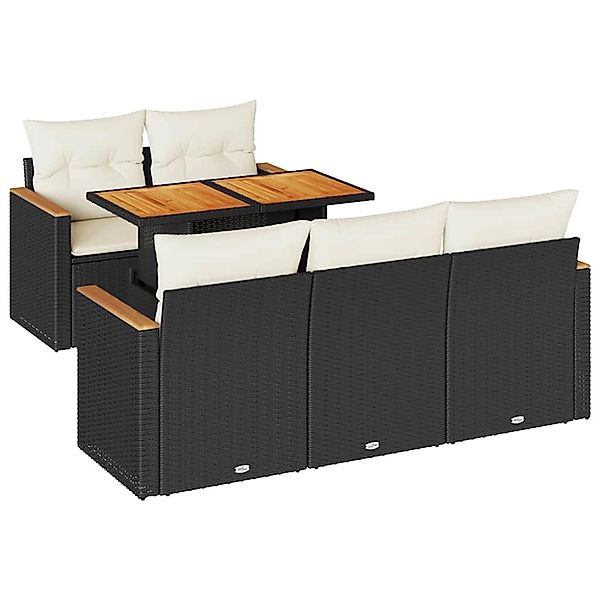 vidaXL 6-Tlg Garten-Sofagarnitur mit Kissen Schwarz Poly Rattan 3327437 günstig online kaufen