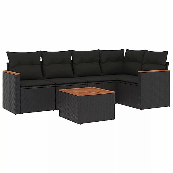vidaXL 6-Tlg Garten-Sofagarnitur mit Kissen Schwarz Poly Rattan 3225950 günstig online kaufen