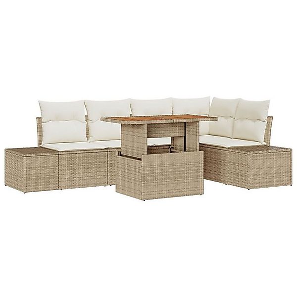 vidaXL Loungesofa 6-teiliges Garten Essgruppe mit Kissen Beige Poly Rattan, günstig online kaufen