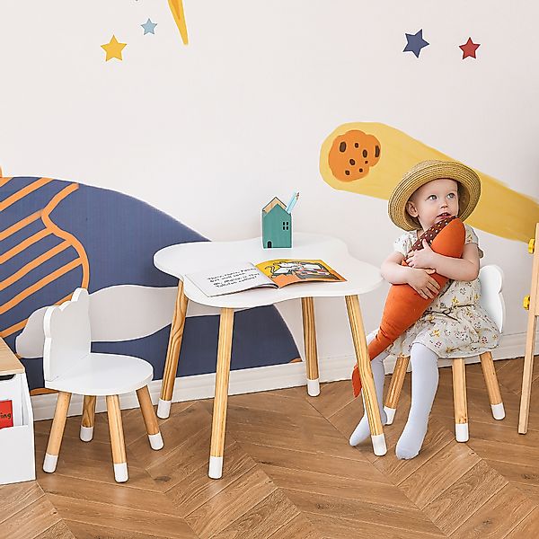 HOMCOM 3-teiliges Kindertisch-Set bogenförmig mit Tisch und 2 Stühlen aus M günstig online kaufen