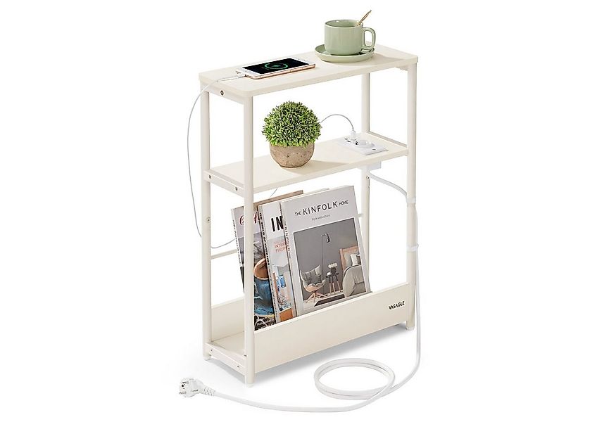 VASAGLE Beistelltisch, schmal, Nachttisch mit Ladefunktion, 3 Ablagen, Zeit günstig online kaufen