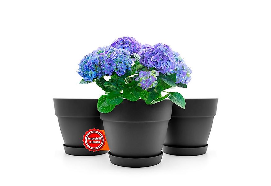 BigDean Blumentopf 3 Stück Blumentopf mit Untersetzer rund ø30 cm in Anthra günstig online kaufen