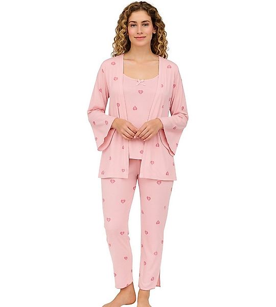 fashionshowcase Pyjama Damen 3-teiliges Set - Hausanzug mit Top, Hose & Mor günstig online kaufen