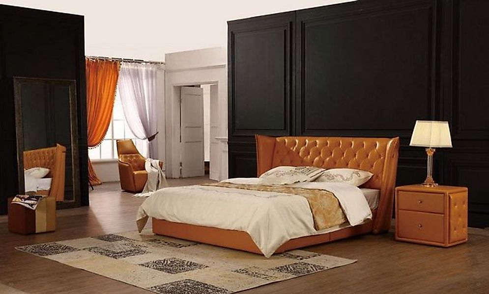 JVmoebel Bett Designer Doppelbett Bett Betten Leder Chesterfield Hotel Schl günstig online kaufen