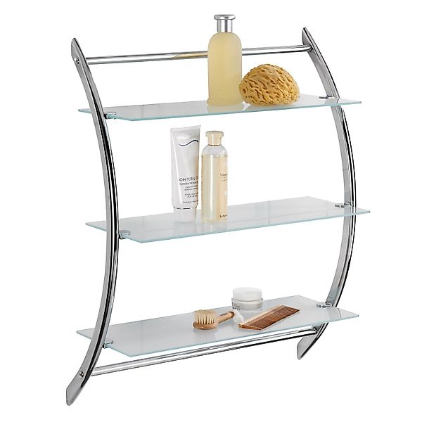 Wenko Wandregal Vermont Chrom mit 3 Glasablagen 57 x 71 x 22 cm Chrom günstig online kaufen