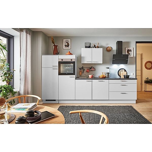 pino Küchenzeile 330 cm Lichtgrau Anschlag,inks 2 Geräteschränke günstig online kaufen