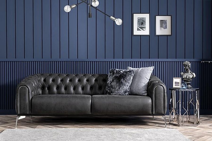 Xlmoebel Sofa Schwarzes Chesterfield-Kunstledersofa für vier Personen im Wo günstig online kaufen