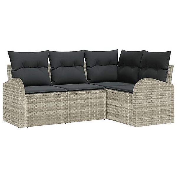 vidaXL Loungesofa 4-teiliges Garten Sofa Set mit Kissen Hellgrau Poly Ratta günstig online kaufen