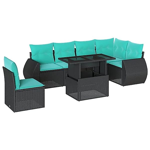 vidaXL 7-Tlg Gartensofa-Set mit Kissen Schwarz Polyrattan 3268567 günstig online kaufen