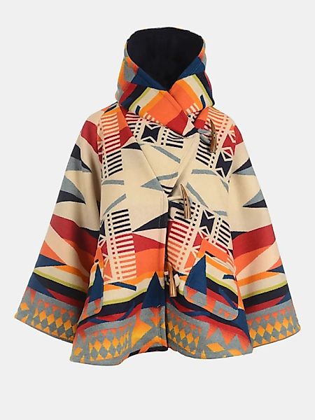 Ethnischer geometrischer Druck Kapuze Langarm Vintage Mantel für Damen günstig online kaufen