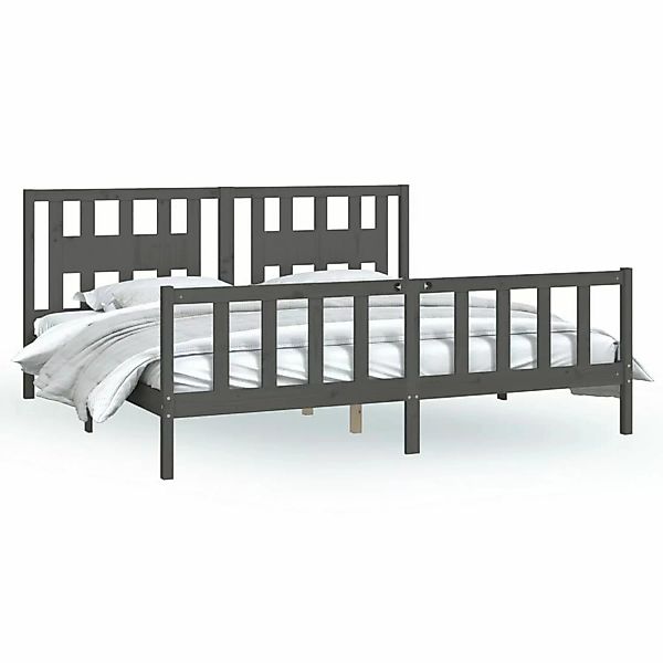 Vidaxl Massivholzbett Mit Kopfteil Grau Kiefer 200x200 Cm günstig online kaufen