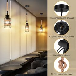 BlingBin Pendelleuchte Retro Hanfseil Pendelleuchte, E27 günstig online kaufen