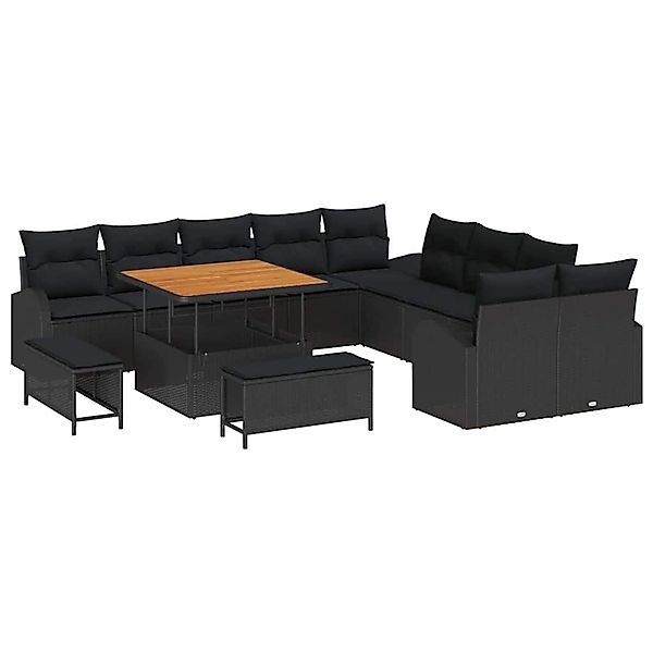 vidaXL Garten-Sofa-Set mit Kissen 13-Tlg Schwarz Poly Rattan 3362444 günstig online kaufen