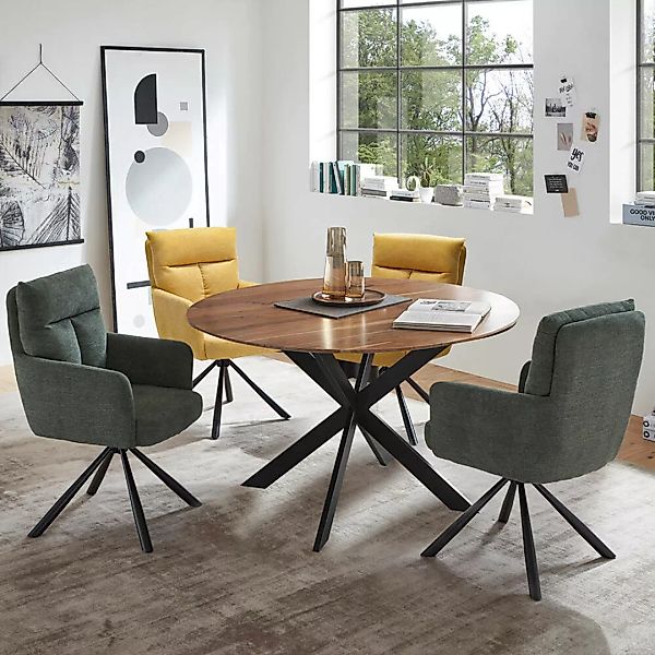 Esstischgruppe 5-teilig, Massivholztisch rund 130cm, inkl. 4 Stühle, NEWBUR günstig online kaufen