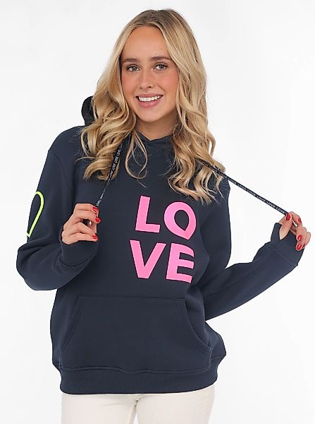 Zwillingsherz Kapuzensweatshirt mit gesticktem Neon Herz günstig online kaufen