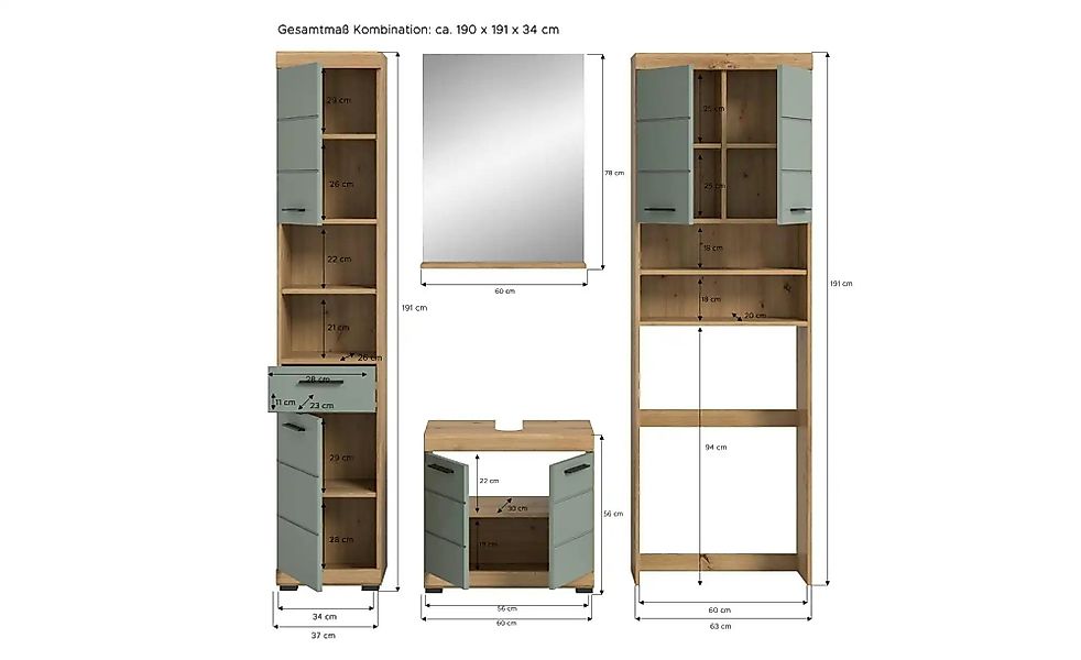 Badmöbel-Set SCHLOONSEE  4 teilig  bestehend aus: Hochschrank  WBU  Badspie günstig online kaufen