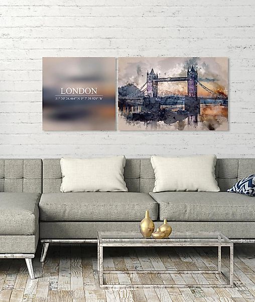 queence Leinwandbild »London«, Elemente der Architektur-London-Kunst-Sprüch günstig online kaufen