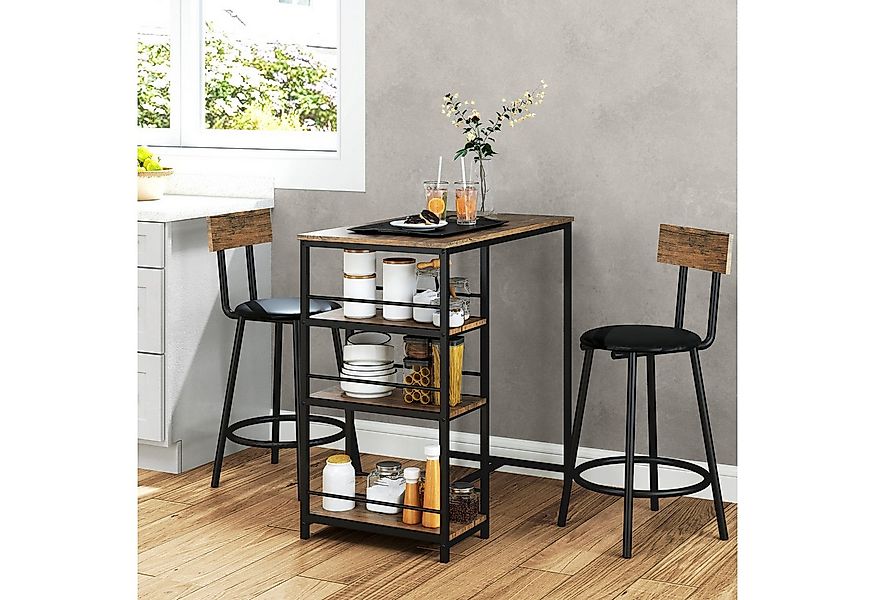 HOMCOM Bargruppe 3-tlg. Bartisch-Set mit Küchentisch, 3 Ablagen, 2 Barstühl günstig online kaufen