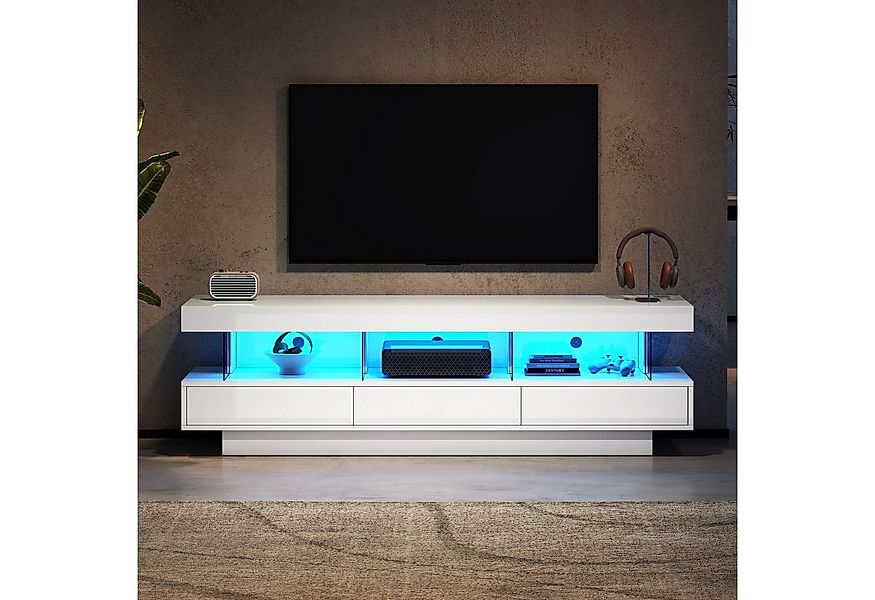 autolock Lowboard TV-Schrank Hochglanz mit LED-Beleuchtung 3 Glasfächern fü günstig online kaufen