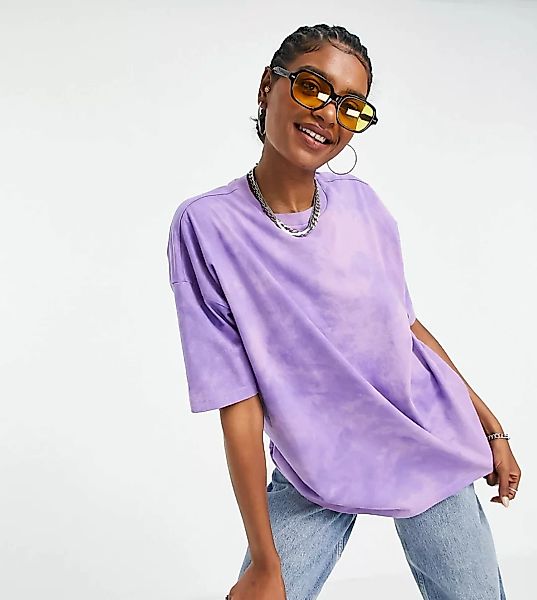 ASOS DESIGN Tall – Oversize-T-Shirt in verwaschenem Lila mit Batikoptik günstig online kaufen