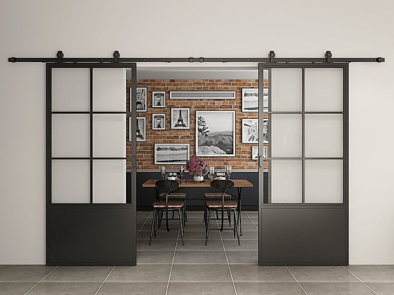 inova wohnen Doppelschiebetür Stahltür Schwarz mit Klarglas Einsatz, Größen günstig online kaufen