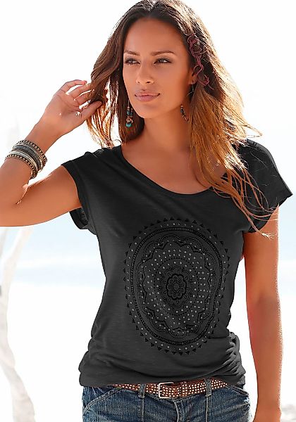 LASCANA Strandshirt mit Print und glänzendem Effekt, Ethno-Look, casual günstig online kaufen
