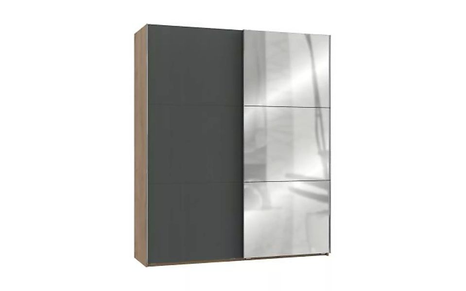 Schwebetürenschrank 200 cm breit mit Spiegel Grau LEVEL36 A günstig online kaufen