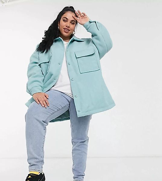 COLLUSION Plus – Exklusive Hemdjacke aus Kunstwolle in Blau-Grau günstig online kaufen