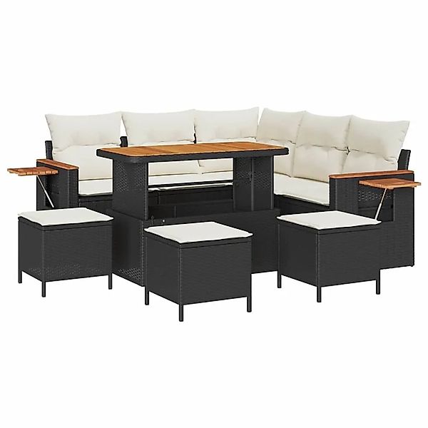 vidaXL Gartensofa-Set mit Kissen 10 Stk Schwarz und Creme Poly-Rattan 33651 günstig online kaufen